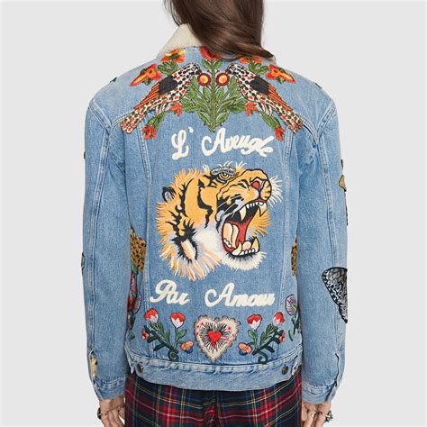 gucci tiger lightweight jacket replica|gucci denim jacket with embroideries.